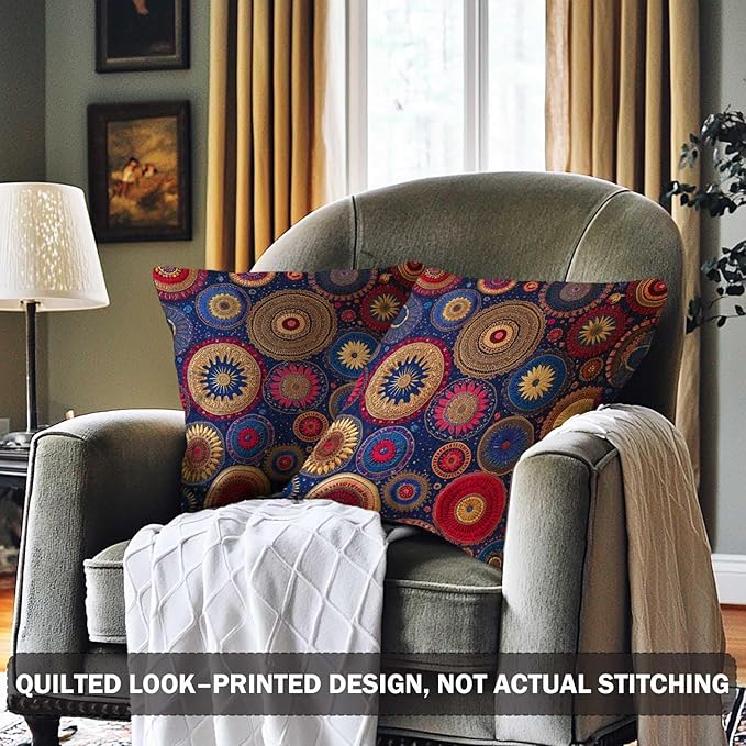 Mandala Circle Printed Pillow Covers 18x18 Set of 2 | Boho Decorative Throw - Image 2