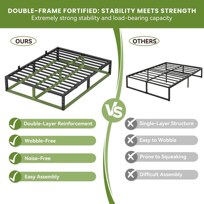 kind bed frame 6 inch,metal platform bedframe upgrade showing dimensions