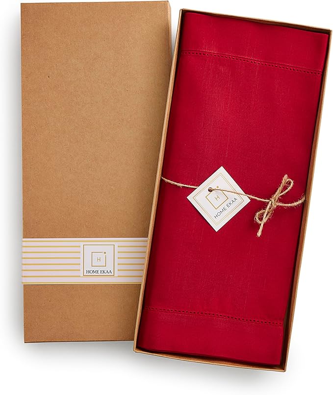 Home Ekaa Cotton Linen Red Table Runner 72 Inches Long – Washable Hemstitch 14 - Image 6