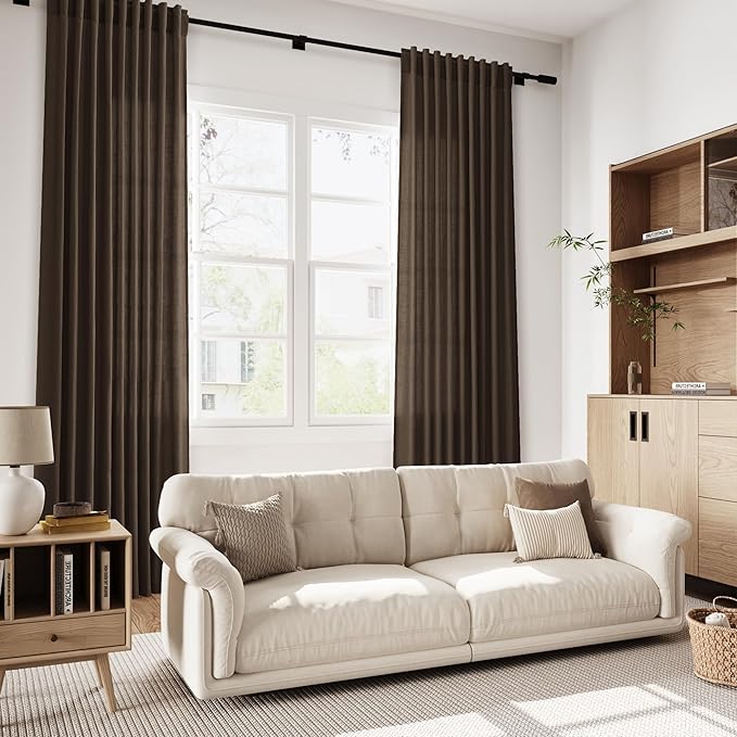 Nanspring Chocolate Linen Blend Light Filtering Back Tab Curtains 102 Inches - Image 7