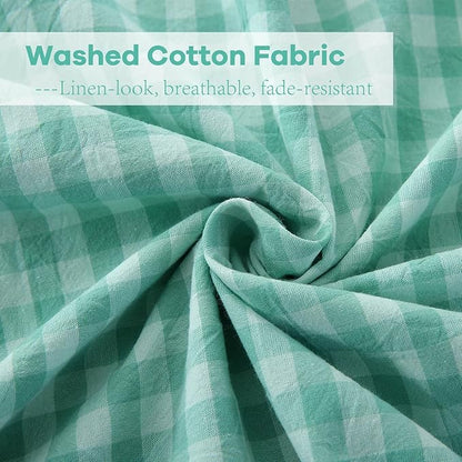 2 Pack Spa Blue White Plaid Ruffle Gingham Euro Pillow Sham Covers, 100% Washed - Image 5