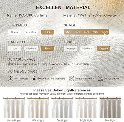 IVAPUPU Natural Pinch Pleated Ful Blackout Curtains Linen Blend Room Darkening - Image 7