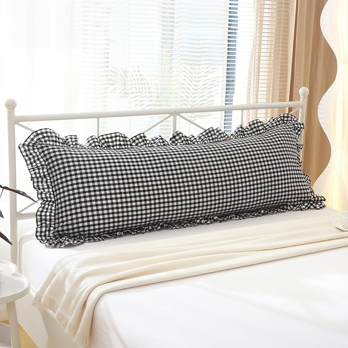 Black White Plaid Gingham Body Pillow Cover by KMASANIJI
