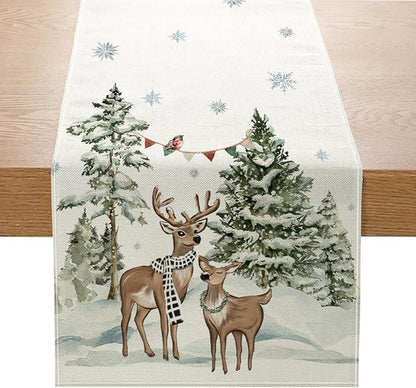 Christmas Deers Cedar Table Runner 13x72 Inch Snowflaks Winter Kitchen Dinning by ZCHOMI