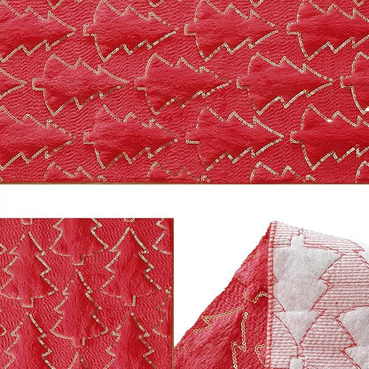 Christmas Trees Red Soft Plush Faux Fur Jacquard Gold Sequin Glitter Christmas - Image 5
