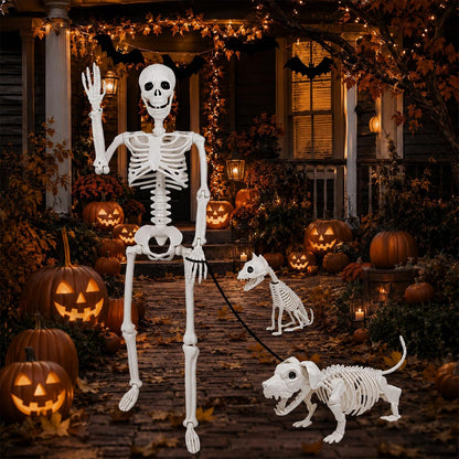 36" Halloween Skeleton Decorations - 3FT Posable Skeleton with Dog & Cat