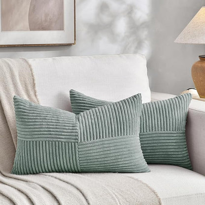 Fancy Homi 2 Packs Grey Blue Long Lumbar Decorative Throw Pillow Covers 16x24 by Fancy+Homi