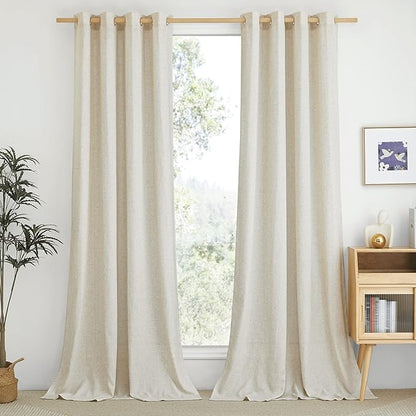 NICETOWN Natural Linen Semi Sheer Doorway Curtains, Grommet Top Thick Flax Semi by NICETOWN