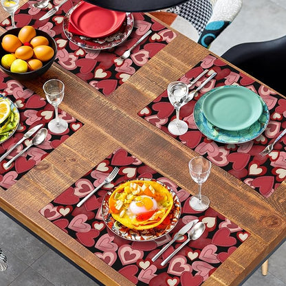Valentines Day Love Hearts Placemats Set of 4 Valentine Red Black Heart Linen - Image 7
