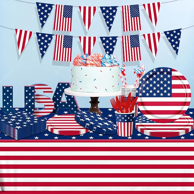 142Pcs American Flag Party Decorations Memorial Day 4th of July Patriotic - Image 4