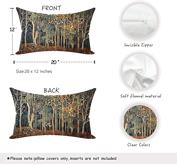 Rustic Autumn Forest Pillow Covers 20x12 Double-Sided, Fall Home Room Decor - Image 2