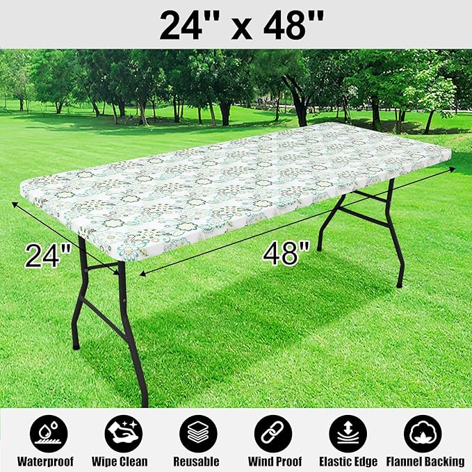 Smiry Rectangle Picnic Tablecloth, Waterproof Elastic Fitted Table Covers - Image 6