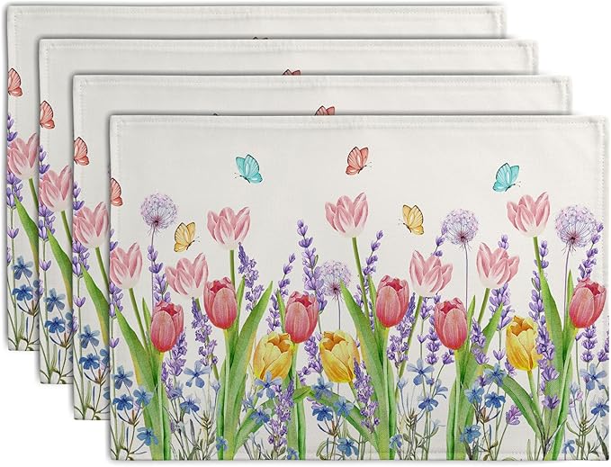 Tulip Placemats Set of 4 Spring Summer Flowers Tulips Lavender Place Mats by Wnoesat