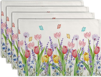 Tulip Placemats Set of 4 Spring Summer Flowers Tulips Lavender Place Mats by Wnoesat