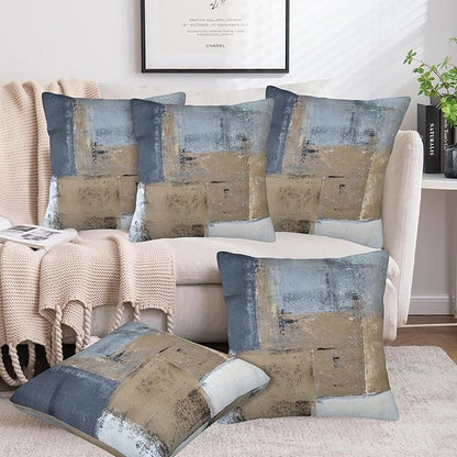 Throw Pillow Covers Grey and Brown Abstract Art Pillow Covers 16x16 Inch Set of - Image 6