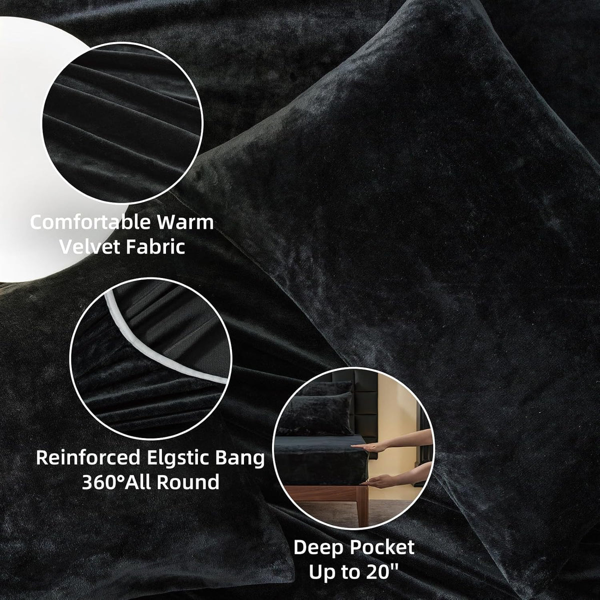 warmdern velvet fitted sheet and pillowcase set 3, close-up detail