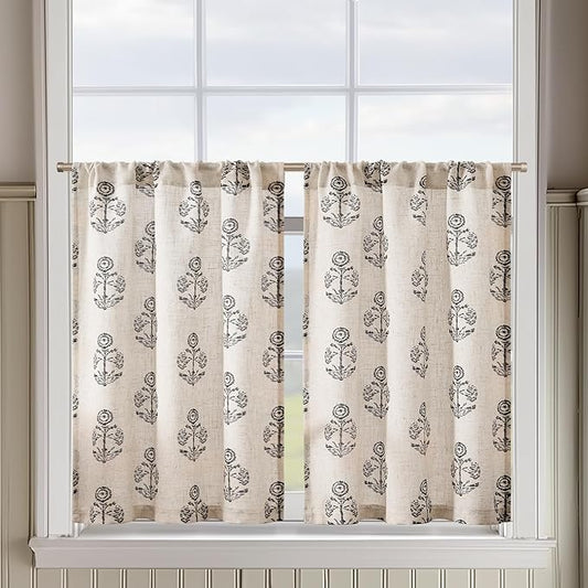 jinchan Linen Kitchen Curtains 36 Inch Floral Tier Curtains Farmhouse Cottage by JINCHAN