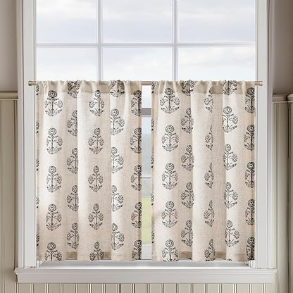 jinchan Linen Kitchen Curtains 24 Inch Floral Tier Curtains Farmhouse Cottage by JINCHAN