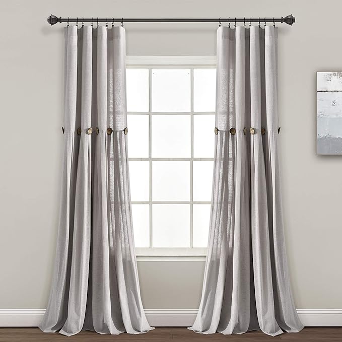 Lush Decor Linen Button Window Curtain Panel, Bedroom & Dining Room by LushDecor
