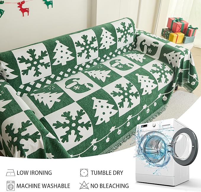 MEETSKY Christmas Couch Cover for Sectional Sofa, Chenille Loveseat Green Sofa - Image 6