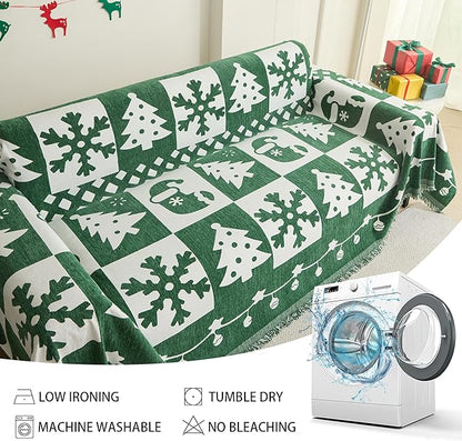 MEETSKY Christmas Couch Cover for Sectional Sofa, Chenille Loveseat Green Sofa - Image 6