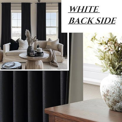 Black Boho Pleated Linen Curtains 105 Inch Floor to Ceiling - Image 6