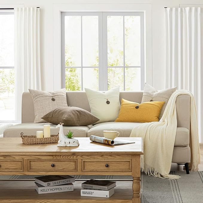 Phantoscope Pack of 2 Farmhouse Throw Pillow Covers Premium Coconut Button - Image 4