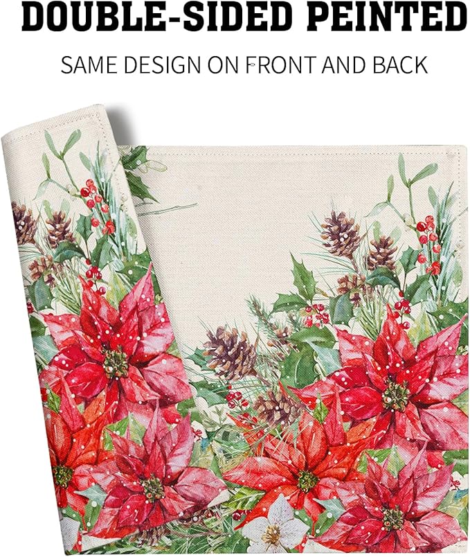 Giwawa Poinsettia Placemats Set of 4, 12x18 Inch Watercolor Christmas Red - Image 5