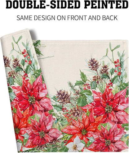 Giwawa Poinsettia Placemats Set of 4, 12x18 Inch Watercolor Christmas Red - Image 5