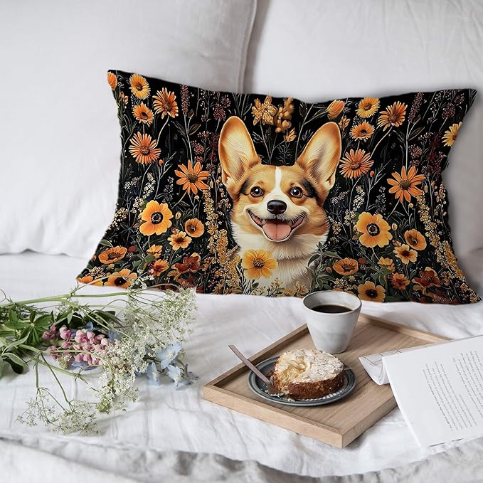 Moody Floral Corgi Pillow Covers 12x20 Set of 2, Gifts - Image 6