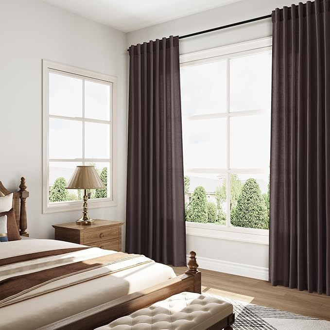 Cocoa Coffee Linen Curtains 90 Inch Long 2 Panels Set - Image 8