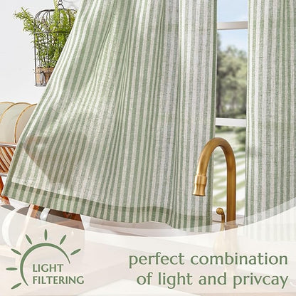 jinchan Linen Kitchen Curtains 36 Inch Length Striped Tier Curtains Ticking - Image 5