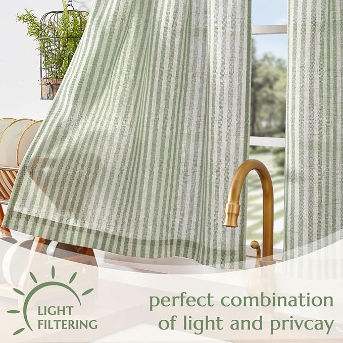 jinchan Striped Linen Kitchen Curtains 24 Inches Length Tier Curtains Farmhouse - Image 5