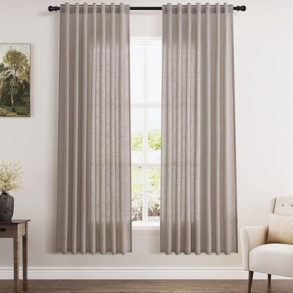Brownish Grey Semi Sheer Linen Curtains 72 Inch Length by Nanspring