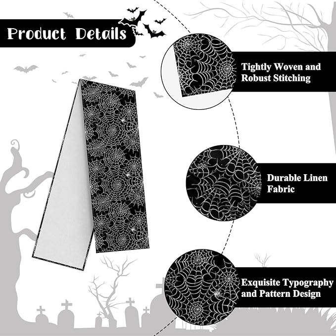 Happy Halloween Table Runner Black Spider Web Seasonal Holidays Indoor Outdoor - Image 7