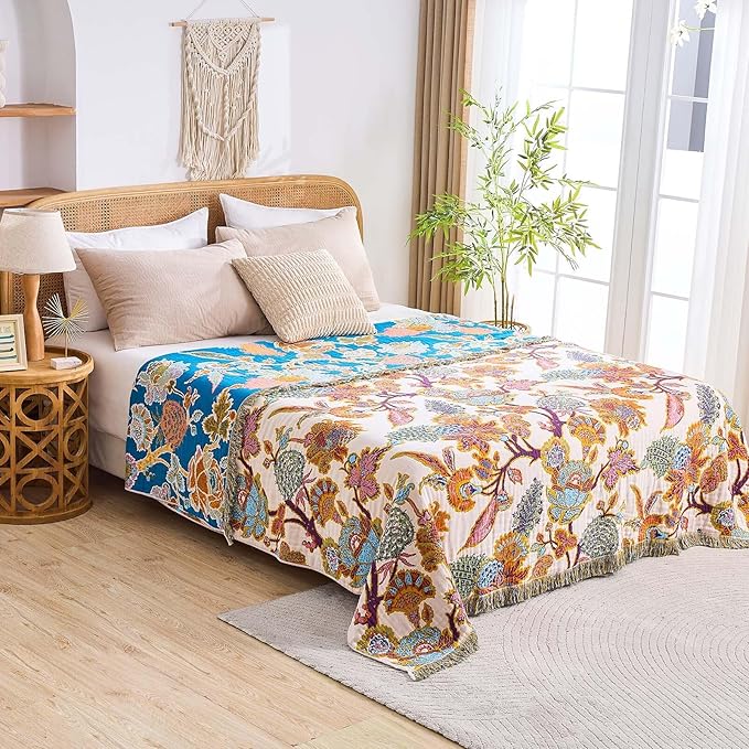 Boho Throw Blanket for Bed, 100% Cotton Soft Rustic Quilt Fall Blanket - Image 7
