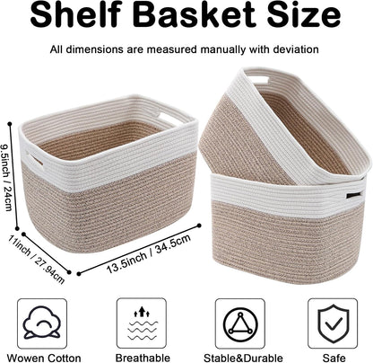 woven baskets,storage baskets for shelves with handles shown in use