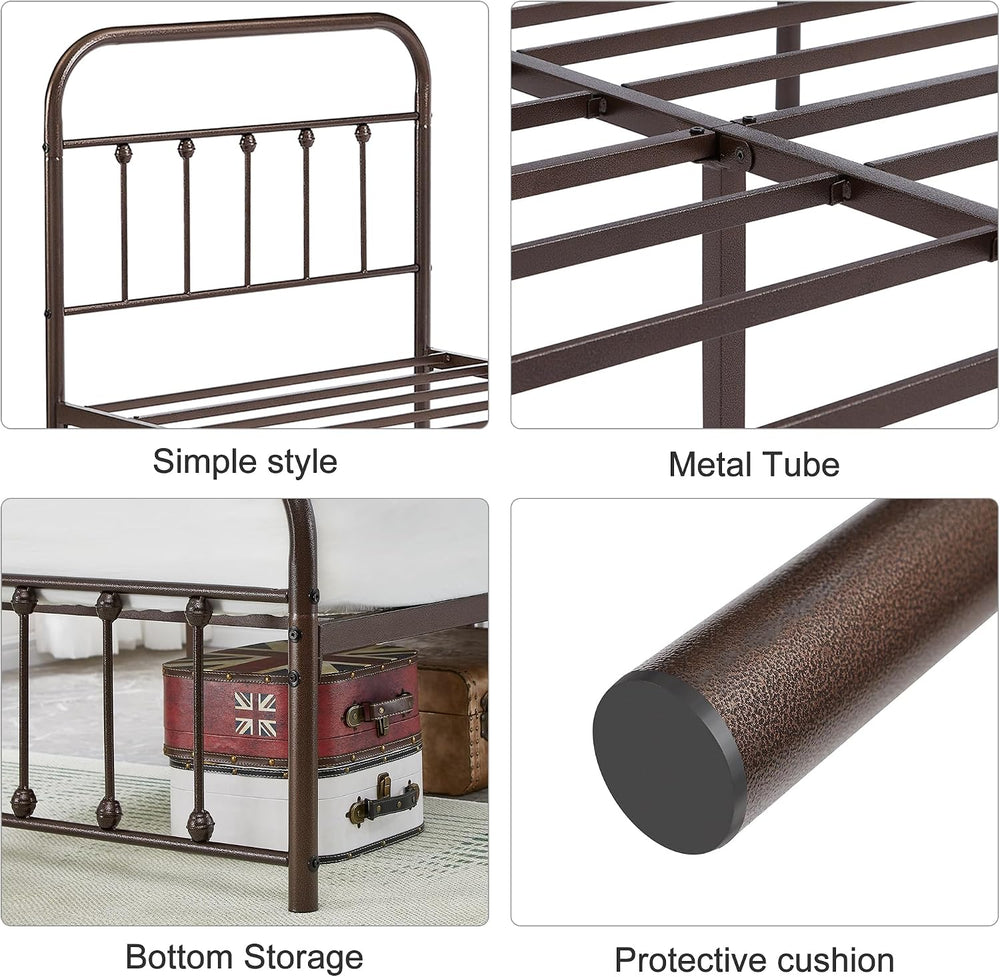 VECELO Twin Size Victorian Style Metal Bed Frame with Headboard Classic Metal...