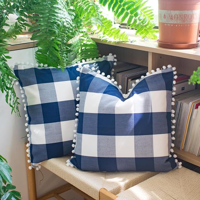 HOPLEE Navy Blue Buffalo Plaid Pillow Covers Navy Blue Throw Pillow Covers by HOPLEE