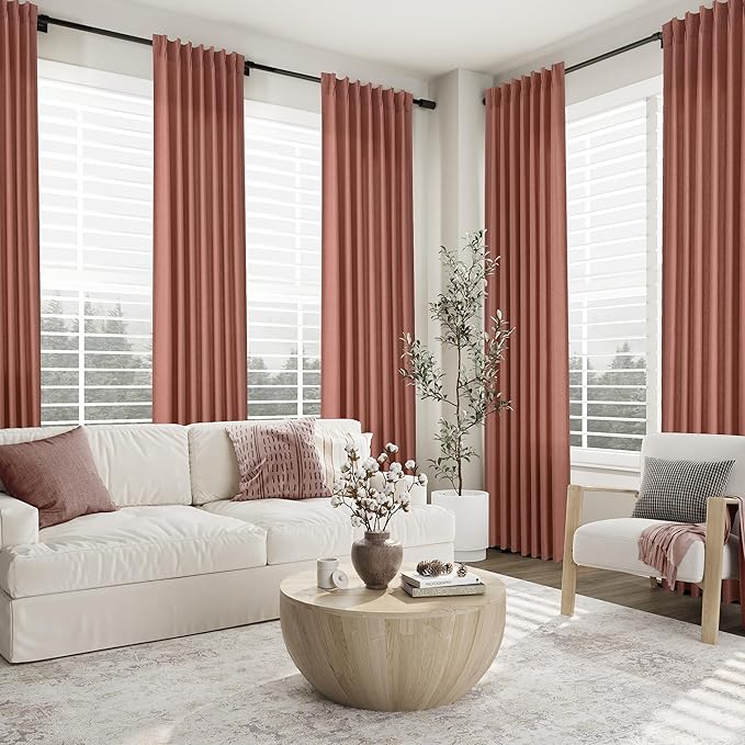 Canyon Rose Pinch Pleated Linen Curtains 96 Inch Length 2 Panels - Image 7