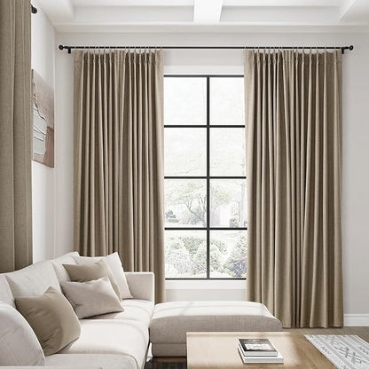 Mocha 100% Blackout Pinch Pleated Linen Curtains 108 Inches Long - Image 6