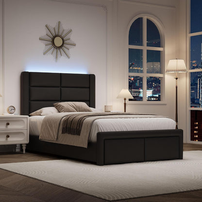 twin bed frame with headboard and led lights, main product view