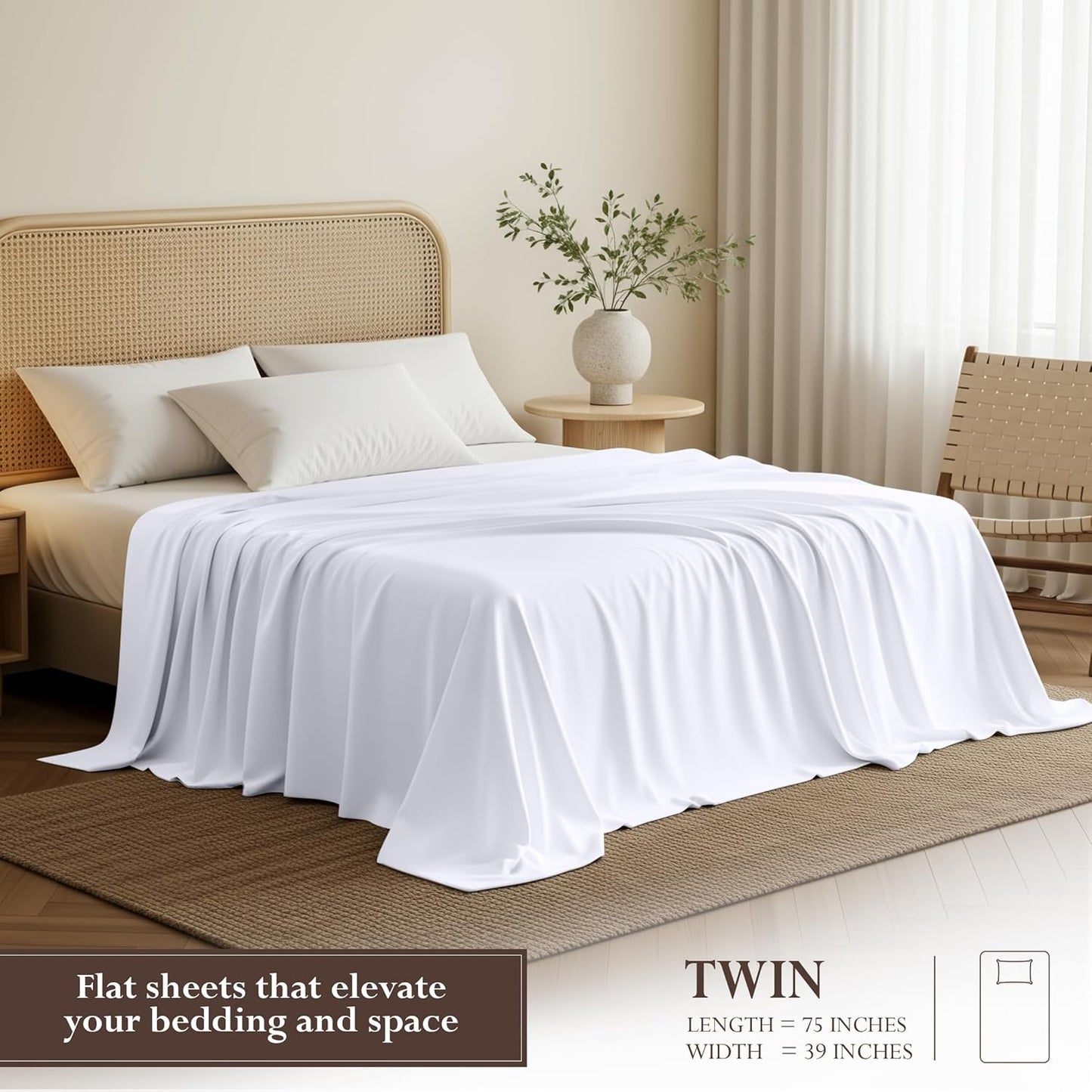 Utopia Bedding Flat Sheet - 1 Pack (Twin, White) - Soft Brushed Microfiber Fabric - Shrinkage & Fade Resistant Top Sheet - Easy Care Bed Sheet