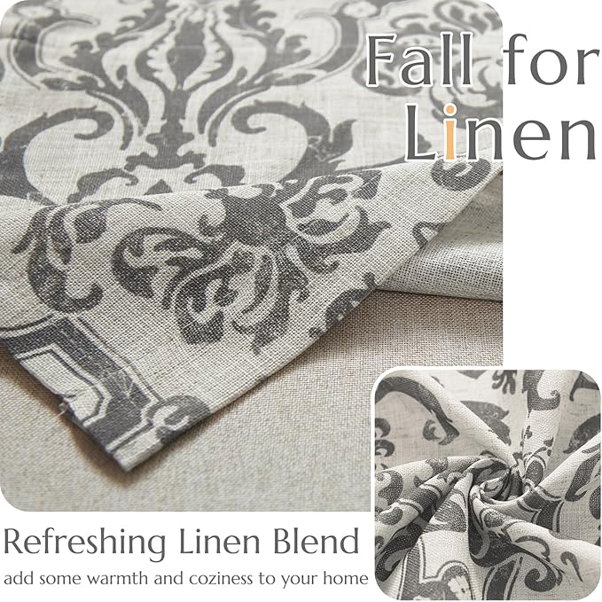 jinchan Linen Valance Curtain for Kitchen Vintage Damask Floral Blackout - Image 8