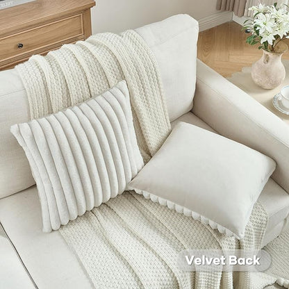 FUTEI Cream Throw Pillow Covers Set of 2, 26x26 Inch Striped Texture Euro - Image 4