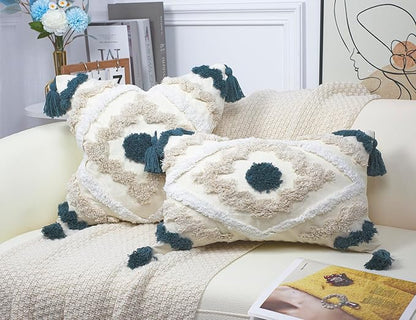 Decorative Farmhouse Throw Pillow Covers 18 x 18, Modern Neutral Couch Pillow - Image 2