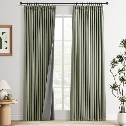 Pinch Pleat 100% Blackout Linen Curtains 96 Inches Long by Joywell