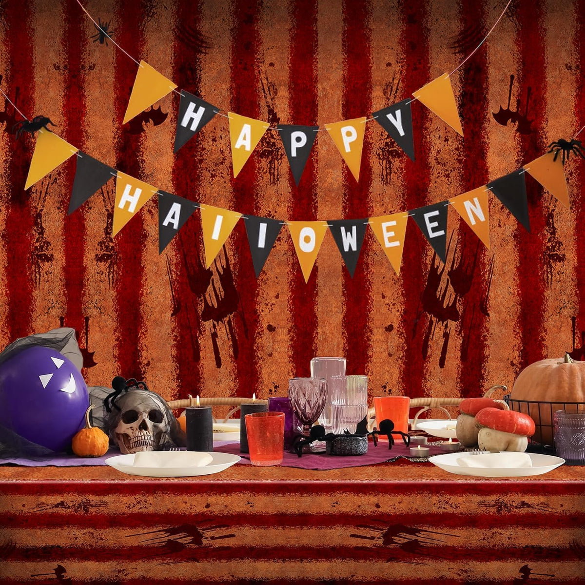 100 Ft Creepy Carnival Tablecloth Roll for Halloween Bloody Circus Tent Backdrop Evil Carnival Decorations Scary Decorations for Halloween House Decor Party Background