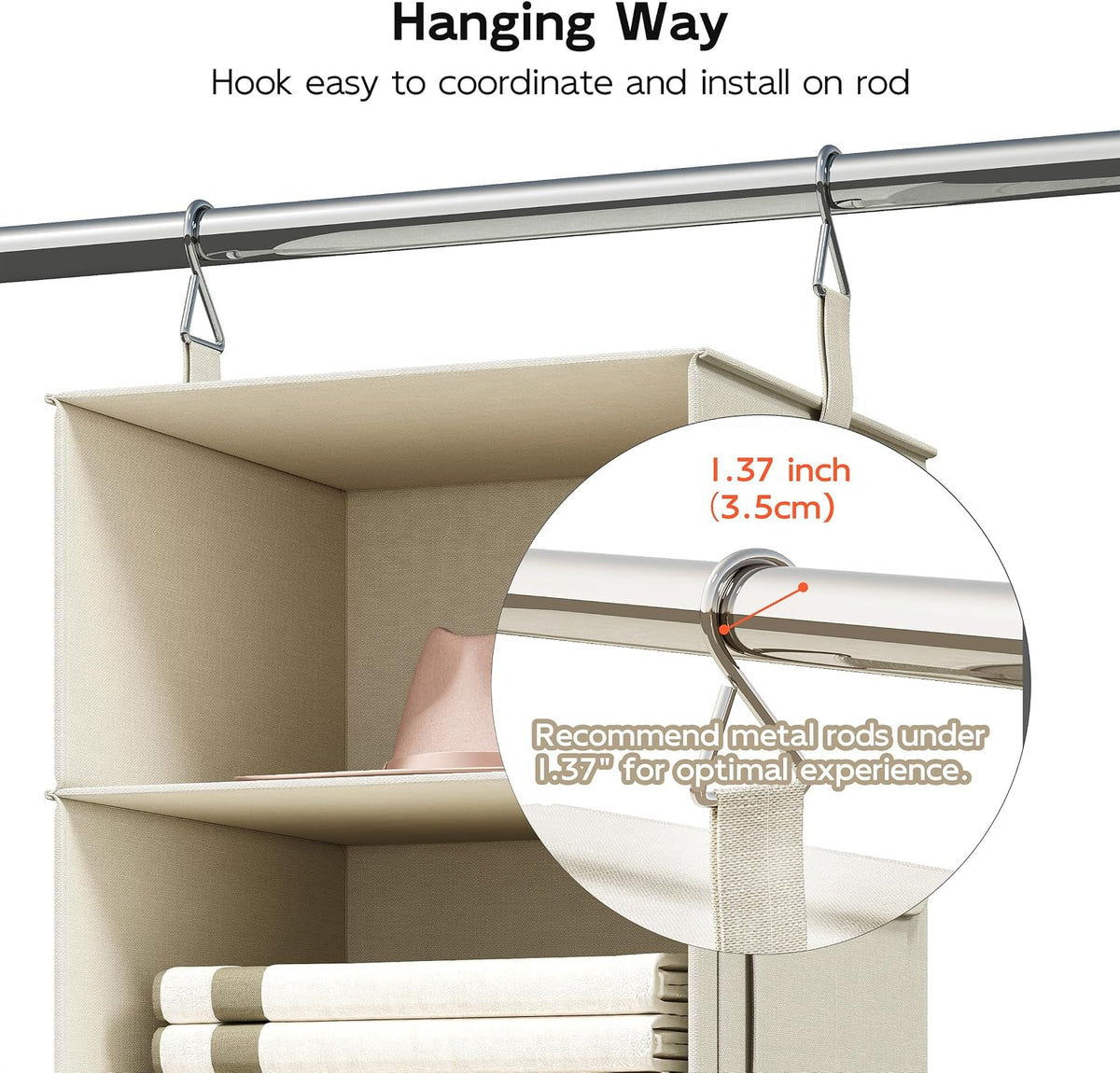 6-shelf hanging closet organizer with 3 drawers, 2-in-1 on a desk or shelf