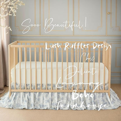 Brandream French Country Toile Floral Print Cotton Crib Skirt Toddler Bedskirt - Image 2